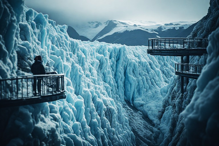 Los balcones escalonados permiten observar la pared de hielo desde múltiples alturas y ángulos del Perito Moreno
