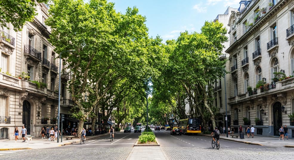 Arquitectura señorial y calles arboladas en las avenidas de Palermo Buenos Aires - Argentina