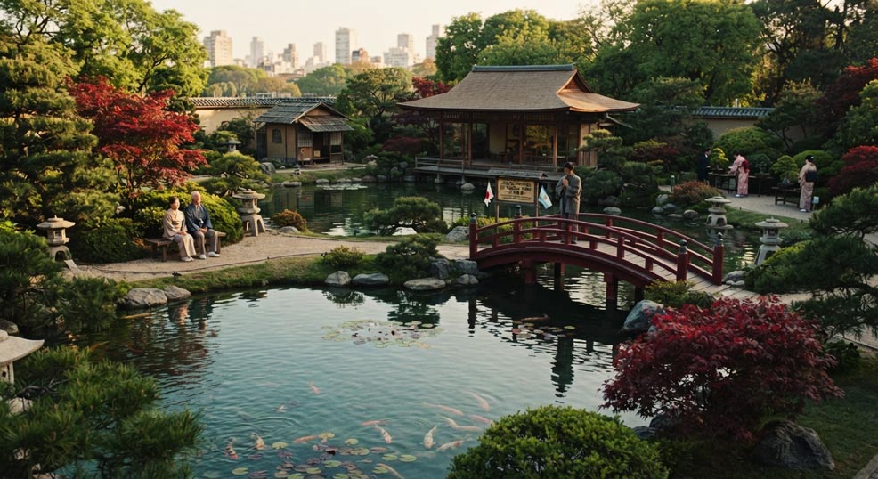 Paz y contemplación en los estanques del Jardín Japonés, administrado por la colectividad nipona.
