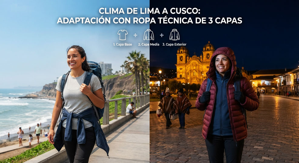La ropa técnica en 3 capas es la clave para adaptarse a los contrastes térmicos entre el día y la noche.