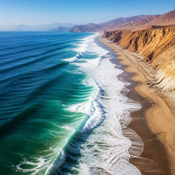 El litoral del Mar de Grau - más de 3.000 kilómetros de costa pacífica con contrastes de olas acantilados y aguas cálidas