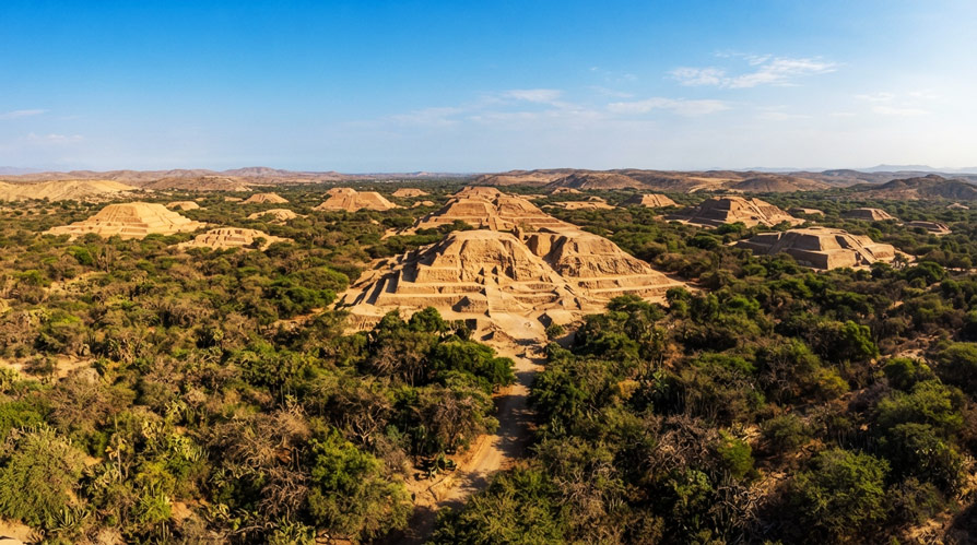 El bosque seco de algarrobos cobija las 26 pirámides ceremoniales de barro de Túcume