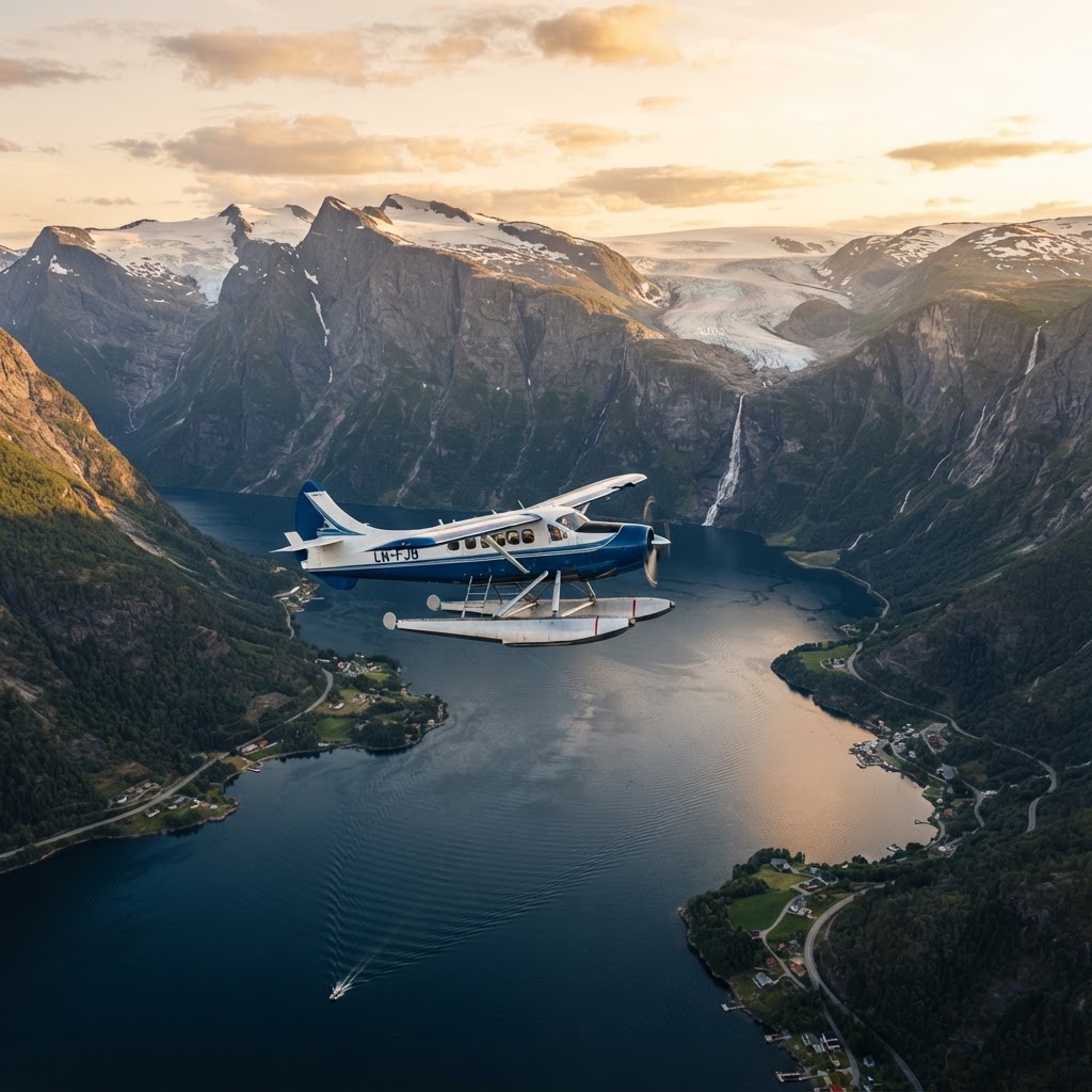 Vuelo escénico sobre los fiordos noruegos