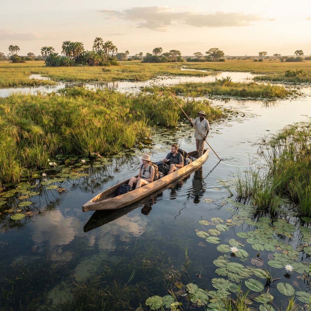 Delta del Okavango en mokoro