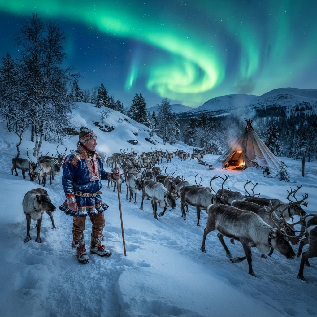Sami de Laponia: renos y aurora boreal
